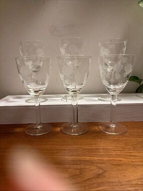 Vintage 1950s Etched Cordial Glasses (Set of 6)